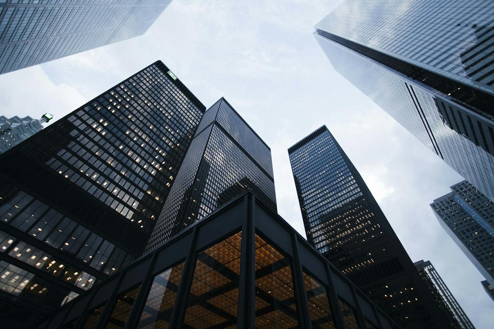 Contemporary office towers in a city business district.
